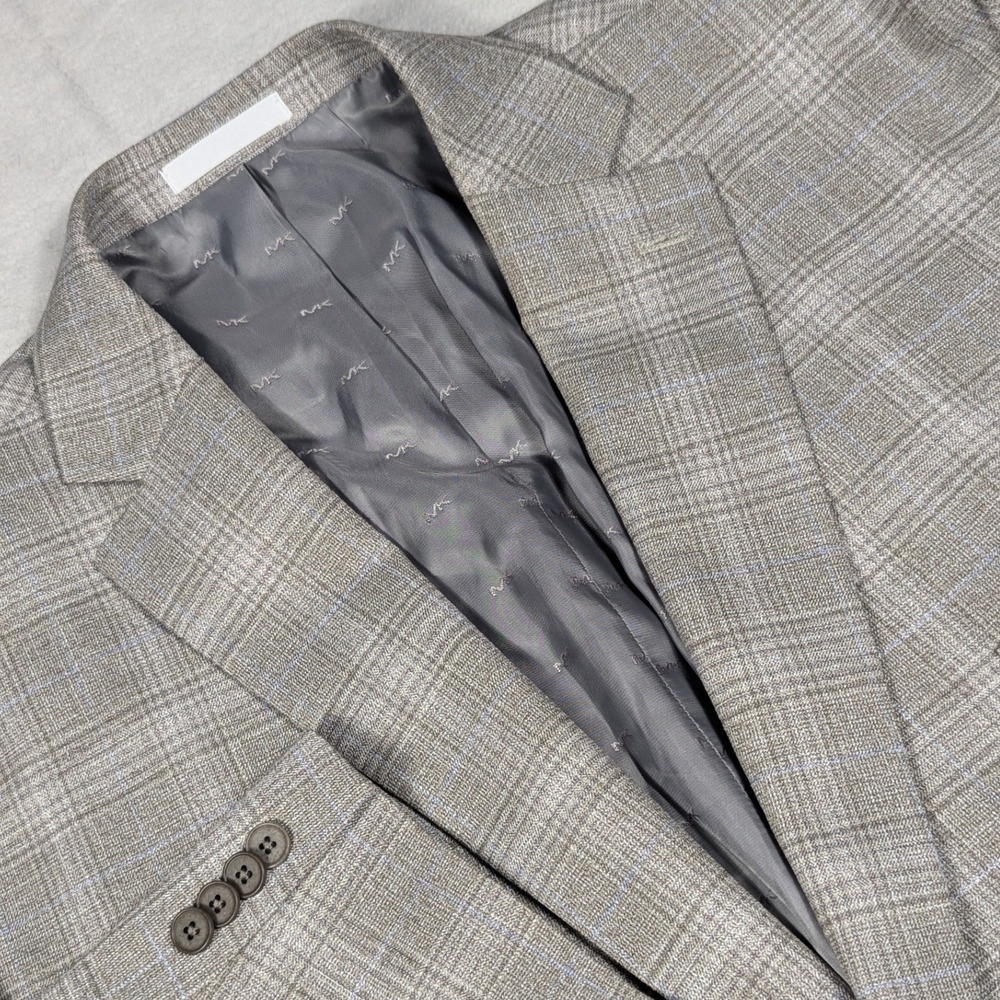 Michael Kors Mens Grey Plaid Two Button Blazer Sport Coat 54L Stretch MK Lining